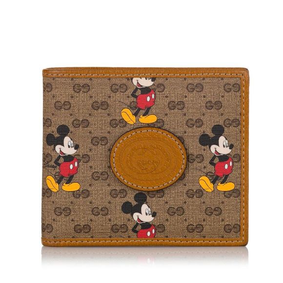 Pre Loved Gucci Candy GG Mickey Mouse Bifold Small Wallet Brown Women